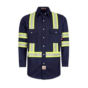 Bocomal Men’s 2XL Tall Blue Hi-Vis Flame Retardant Work Shirt Snap Button
